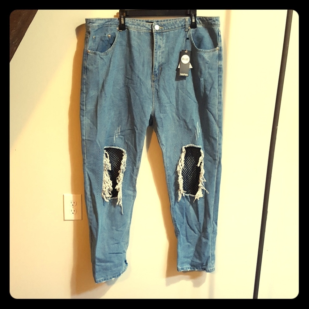 Plus Carey ripped fishnet boyfriend jeans